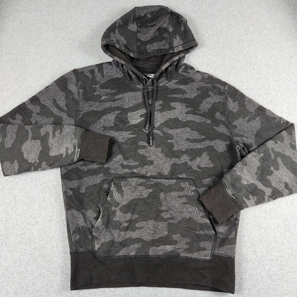 MTA Sport Hoodie Mens Medium Gray Black Camo Fleece Lined Drawstring Pullover